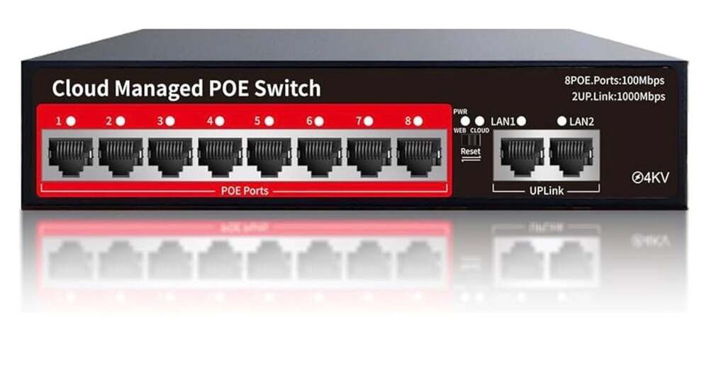 Cloud Managed POE Switch 10-Port Ethernet Router 8 POE Ports